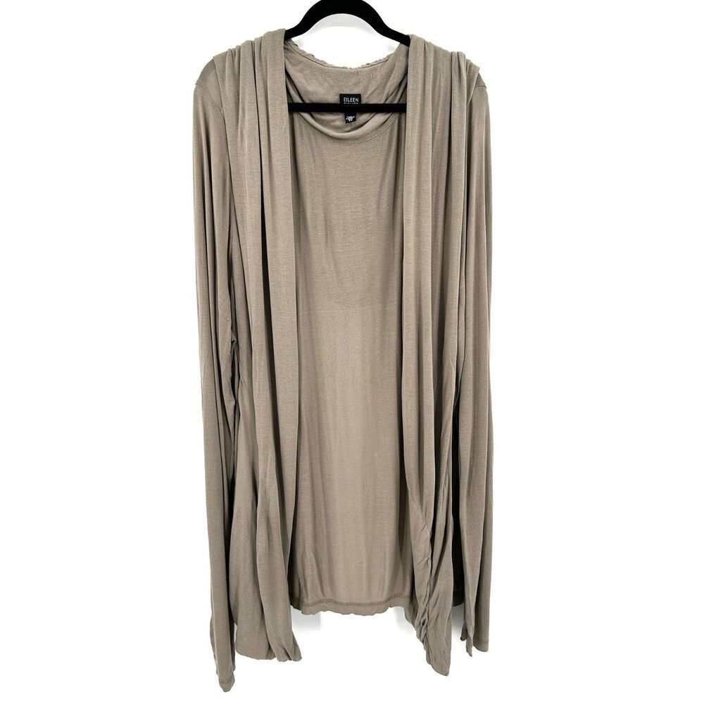 EILEEN FISHER *Flawed* Women's Taupe Brown Oversized Hooded Duster Cardigan 2X